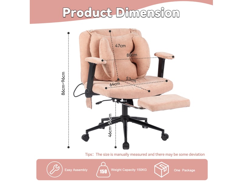  Fauteuil gaming de bureau rose en tissu, hauteur réglable, avec repose-pieds et roulettes, charge 150 kg  - Conforama C
