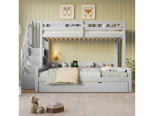 Lit superposé 90x200 cm OKWISH coloris gris