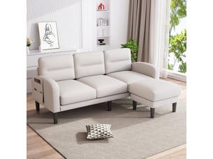 Canapé d'angle, canapé 3 places, beige, 204 x 136 x 80 cm, pour salon, mobilier pour espace de vie, adapté à l'espace de vie