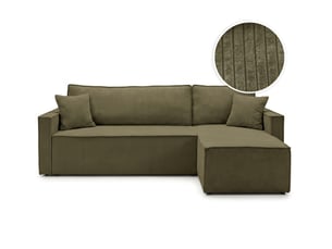 Canapé d'angle réversible convertible LOUNGITUDE FARAH 4 places Velours côtelé Vert