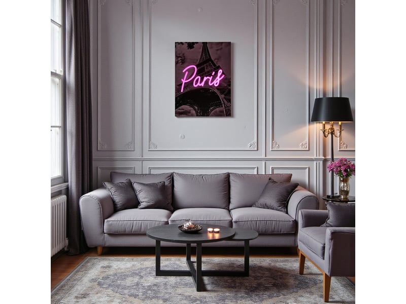 Tableau led - home deco factory - paris - noir et rose  - Conforama E
