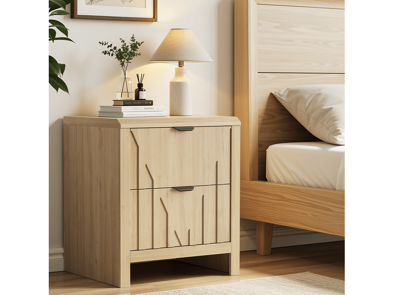  Table de chevet avec tiroir compartimenté et plateau, finition chêne en relief, structure stable pour la chambre  - Conforama B