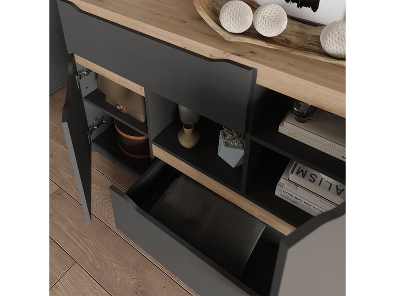  Vicco commode avec tiroirs, anthracitechêne artisan, 120x83.6cm  - Conforama D