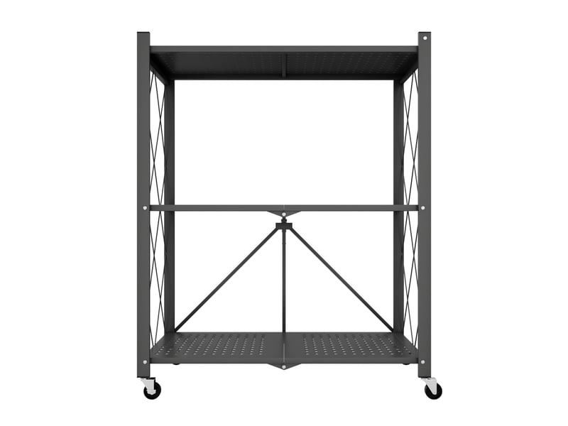 Smithers - étagère chariot pliable gain de place 72x90x33,5 cm, 3 niveaux, repliable en métal noir  - Conforama C