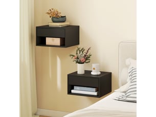 Lot de 2 tables de chevet murales, tables de nuit, tiroir, compartiment ouvert, 37 x 32 x 21 cm, plateau, noir