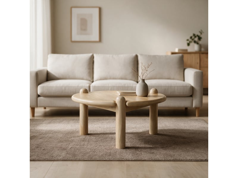  Table basse ronde en bois de manguier massif teinte claire tori  - Conforama B