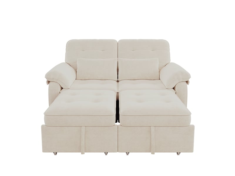  Canapé convertible 2 places 3-en-1 avec dossier réglable, ports usb et usb-c, 2 coussins, en chenille beige  - Conforama E