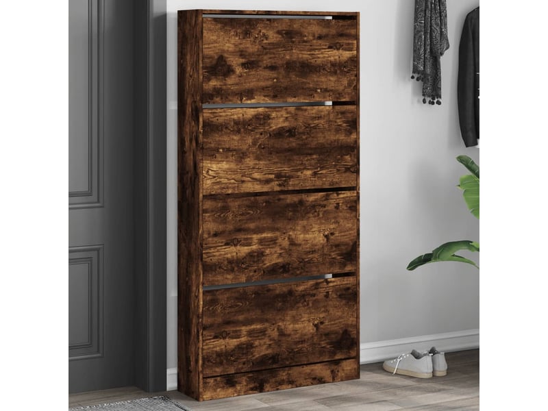  Meuble à chaussure | armoire à chaussures 4 tiroirs rabattables chêne fumé  - Conforama B