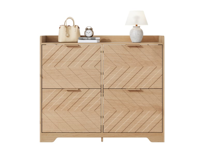  Meuble à chaussures 105x24x90 cm, 4 portes, gain de place, meuble d'entrée et armoire à chaussures, couleur naturel  - Conforama A