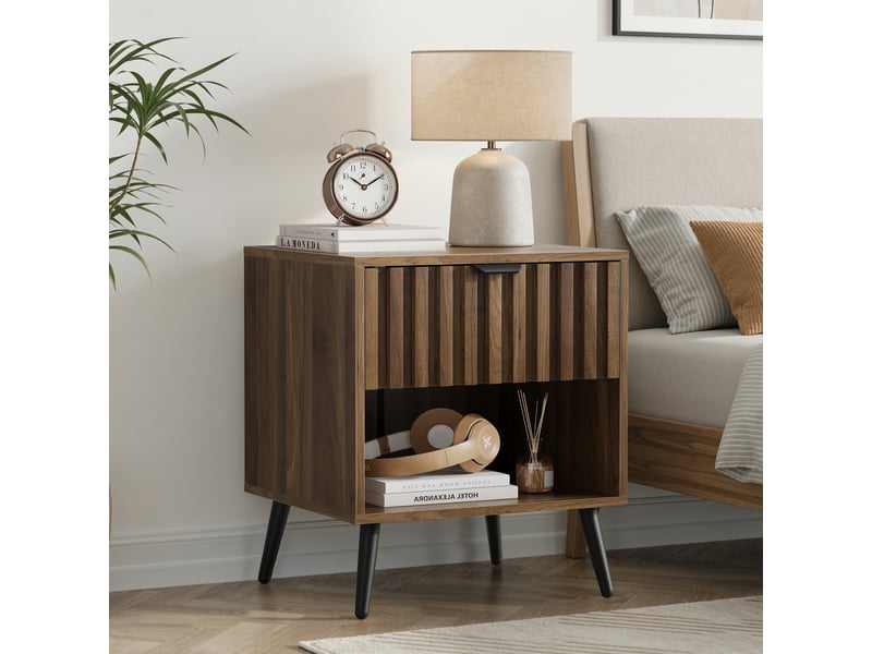 Table de chevet,45x40x53 cm,tiroir et rangement,mdf,coloris noyer - Conforama B