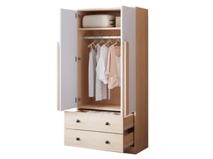 Armoire 2 porte(s) battante 2 tiroir(s) coloris naturel+blanc largeur 70 cm bois massif
