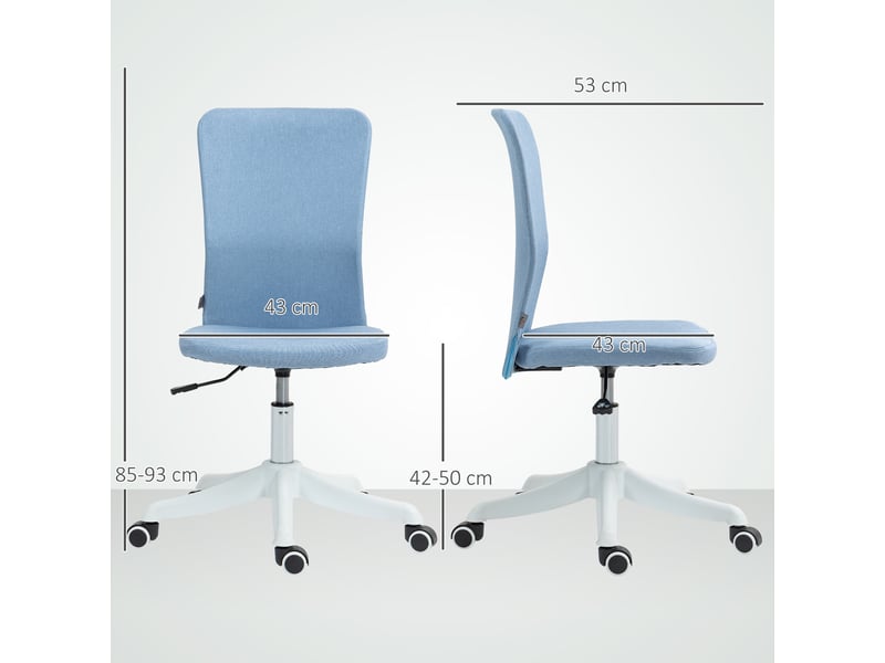  Chaise de bureau à roulettes, hauteur réglable, revêtement en lin synthétique, pour bureau ou espace de travail, 53 x 43 x 85-93 cm, bleue  - Conforama E