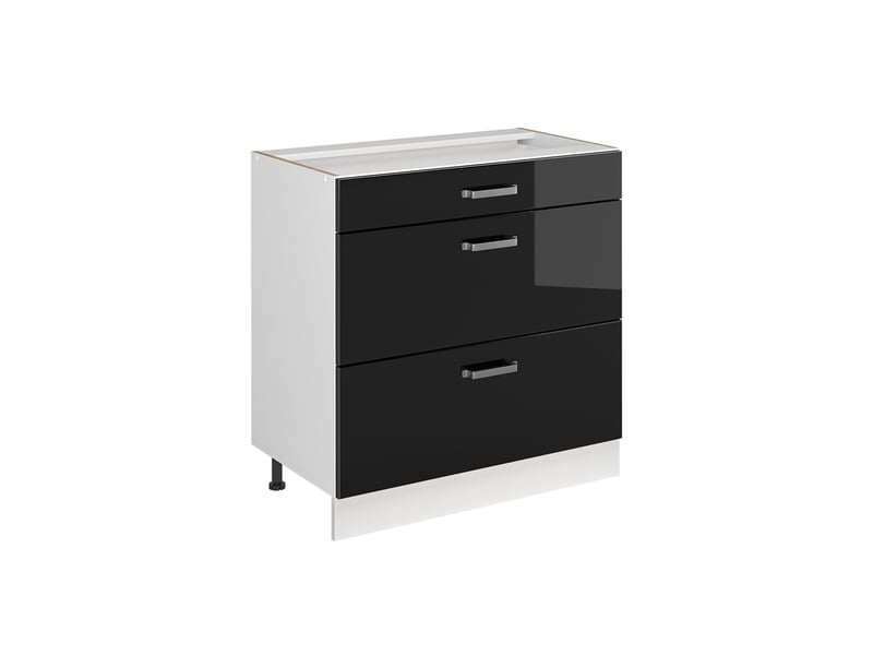 Vicco meuble cuisine, noir haute brillanceblanc, 80cm avec 3 tiroirs sans plan de travail - Conforama A