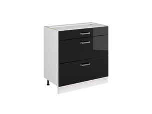 Vicco meuble cuisine, noir haute brillanceblanc, 80cm avec 3 tiroirs sans plan de travail