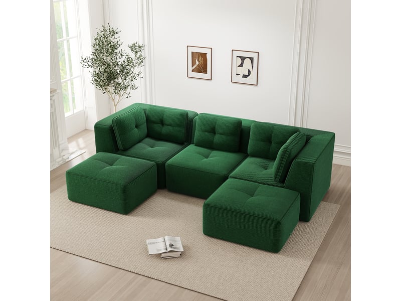  Canapé panoramique modulable 3 places velours côtelé vert – 297 x 177 x 69 cm Fay Lum - Conforama W