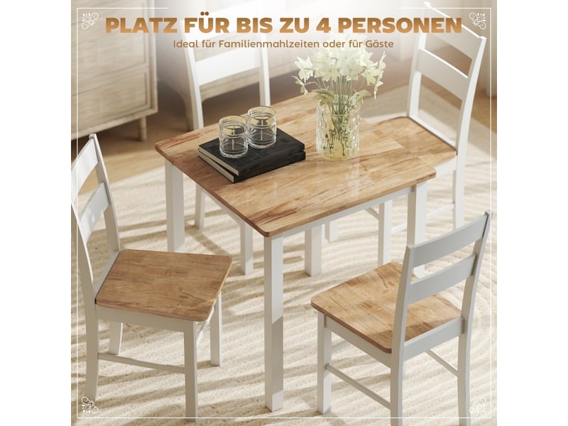  Table de salle à manger pour 4 personnes en bois d'hévéa avec plateau effet chêne, cadre blanc, 69×69×75 cm  - Conforama E