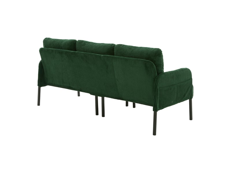  Canapé 3 places corda vert, dossier haut, poches latérales, pieds métal  - Conforama E