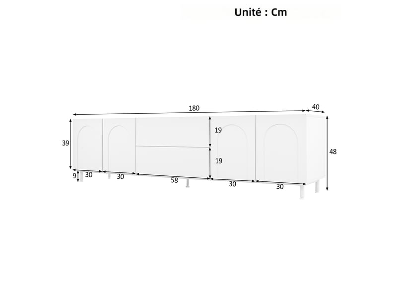  Ensemble meuble tv et table basse blanc 180x40x48 cm panneaux particules et mdf rangement salon evarich - Conforama C