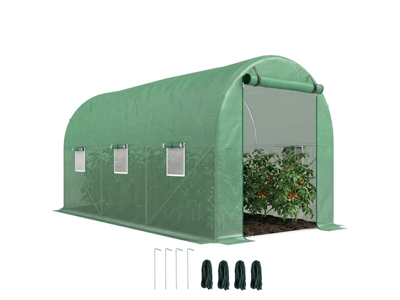  Serre de jardin tunnel 8 m² 4l x 2l x 1,9h m acier galvanisé renforcé diamètre 2,4 cm + pe fenêtres porte vert  - Conforama A