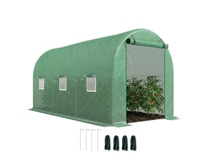 Serre de jardin tunnel 8 m² 4l x 2l x 1,9h m acier galvanisé renforcé diamètre 2,4 cm + pe fenêtres porte vert