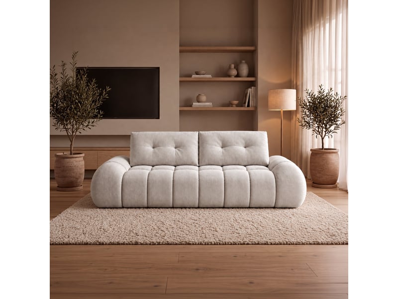  Canapé 3 places en tissu capitonné beige  - Conforama E