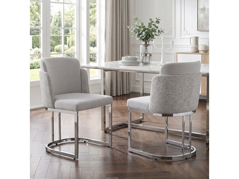  Lot de 4 chaises de salle à manger,61,5x53,5x86 cm,chenille,gris clair et argenté  - Conforama D