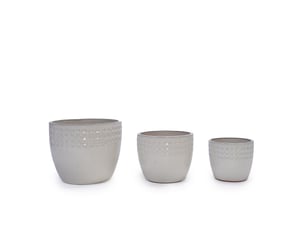 Lot de 3 pots de fleurs en céramique ø3830,523 cm – blanc crème – drainage et relief triangulaire géométrique