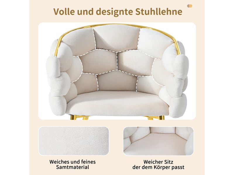  Lot de 6 chaises de salle à manger,44x41x74 cm,velours et métal doré,beige  - Conforama E