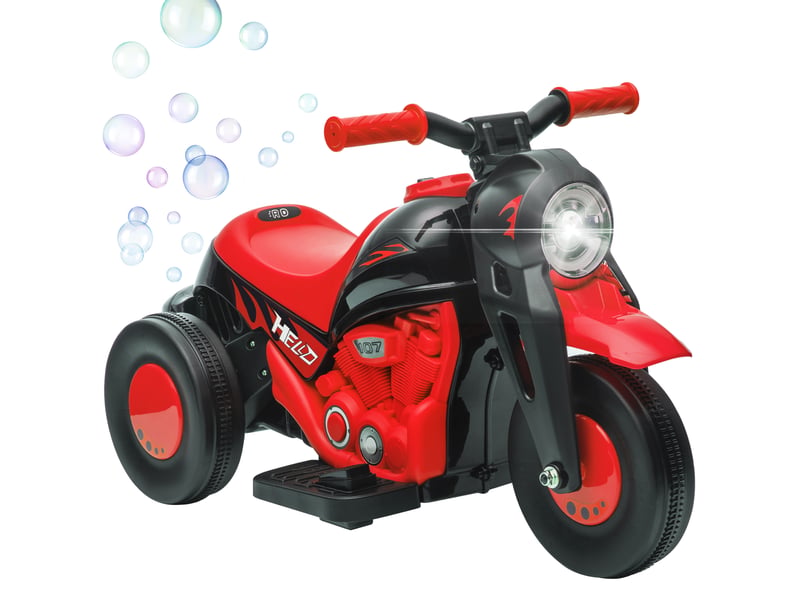  Moto électrique pour enfants 2-5 ans,3 roues,6 v,3 kmh,avec fonction de bulles,effets lumineux et sonores,rouge  - Conforama A