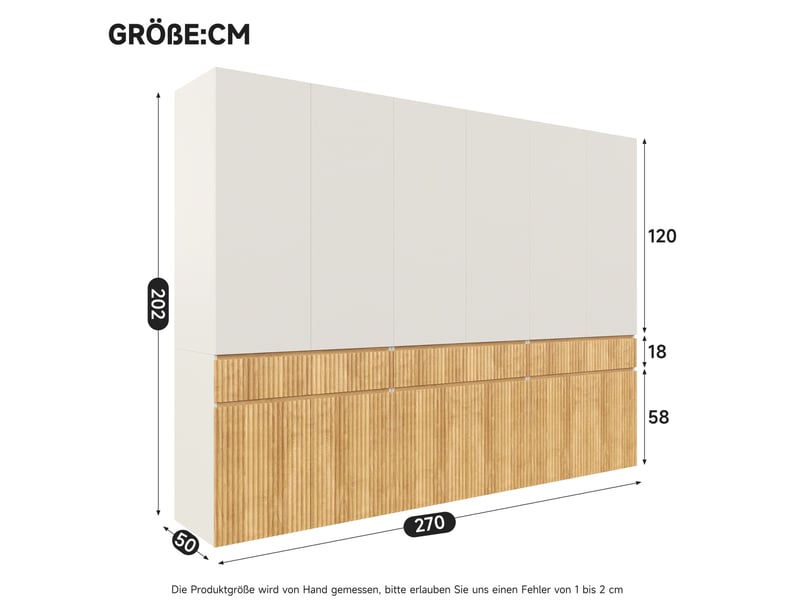  Armoire 270x50x200 cm 12 portes mdf chêne clair et gris  - Conforama E