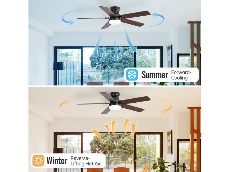  Ventilateur de plafond led noir en mdf avec télécommande, moteur dc réversible, 6 vitesses et minuterie  - Conforama B