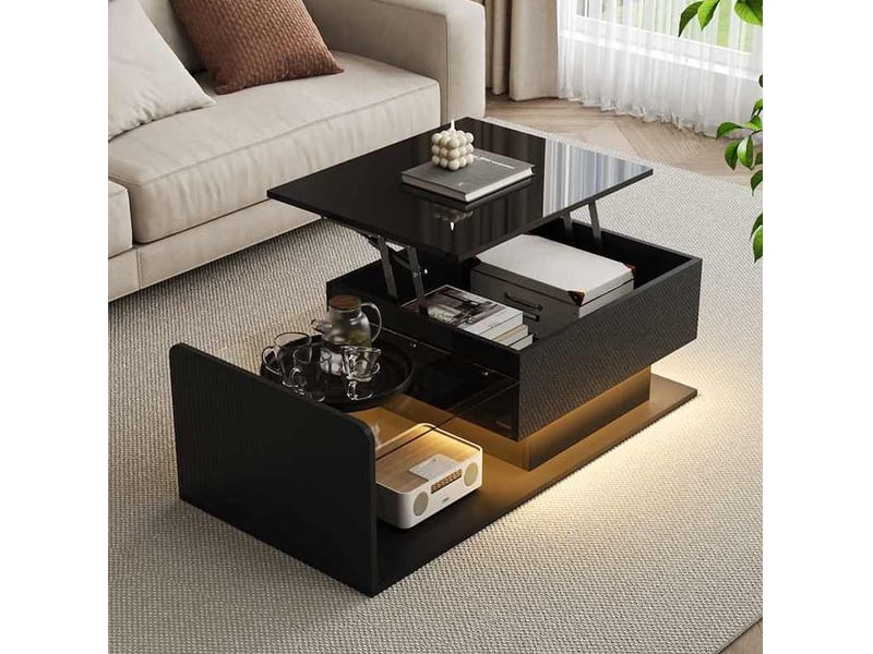  Table basse réglable 100x50 cm, hauteur 33 ou 47.5 cm, verre trempé, noire  - Conforama B