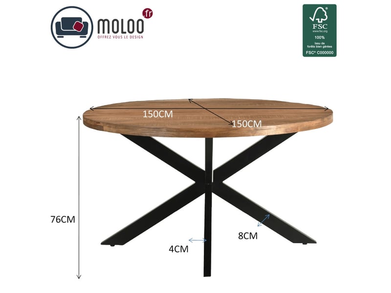 Bari-table à manger ronde 6 personnes d150 en bois massif  - Conforama E