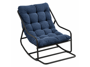 Fauteuil à bascule noir avec coussin bleu marine épais et confortable