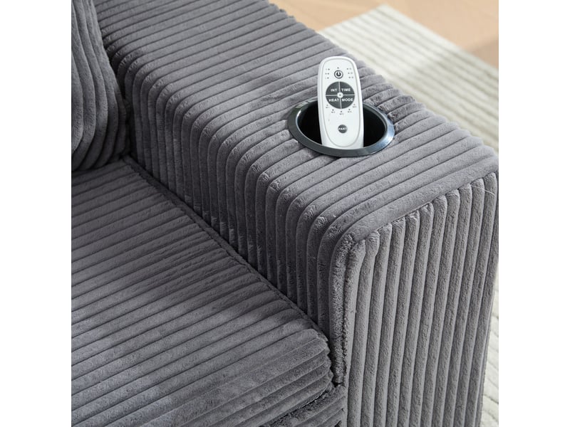  Canapé compact 2 places en velours côtelé, 2 coussins, porte-gobelet et poches latérales, 151 × 133 × 64 cm, gris YXY-0915-2 - Conforama E