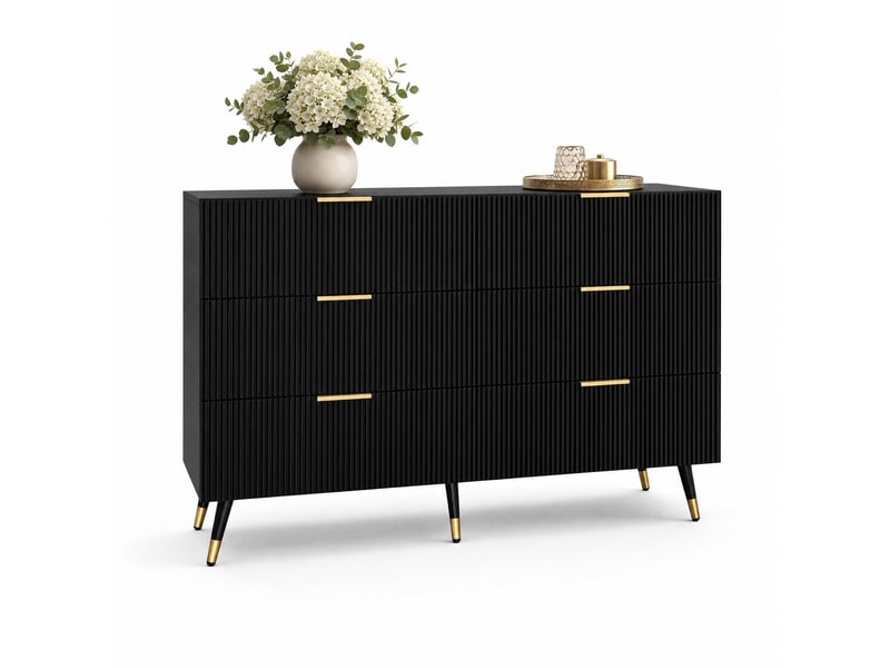  Commode 120x40x77 cm, meuble salon, chiffonier avec 6 tiroirs de rangement,en mdf, noir  - Conforama A