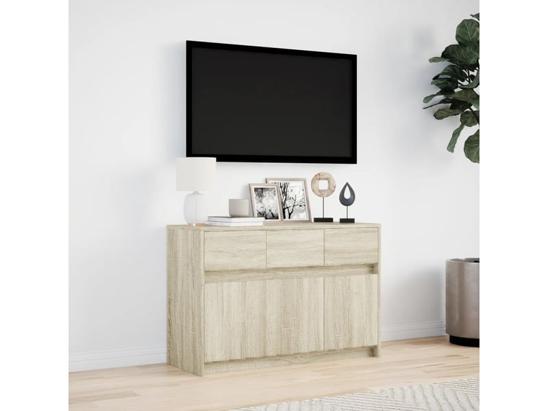 Meuble tv - banc tv - meuble de rangement avec led chêne sonoma 91x34x61 cm bois d'ingénierie - Conforama D