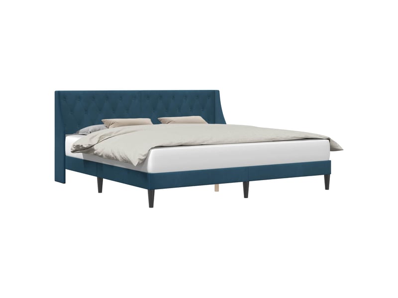  Lit double- lit adulte -  cadre de lit avec tête de lit bleu 200 x 200 cm velours  - Conforama A