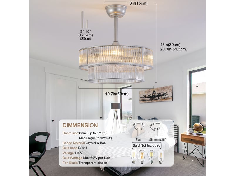  Ventilateur de plafond 50 cm éclairage led abs argent 6 vitesses télécommande silencieux minuterie et mémoire économie énergie  - Conforama E