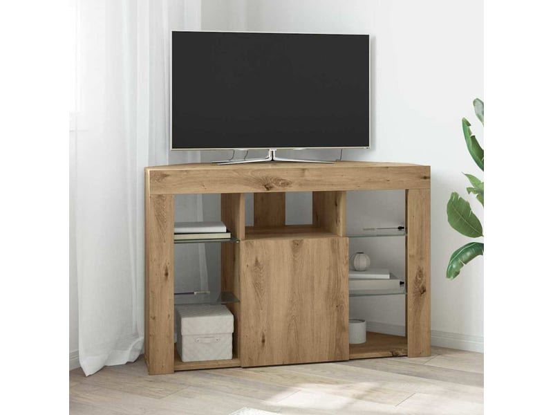 Meuble tv led d'angle 100x40x68cm chêne artisanal - Conforama B