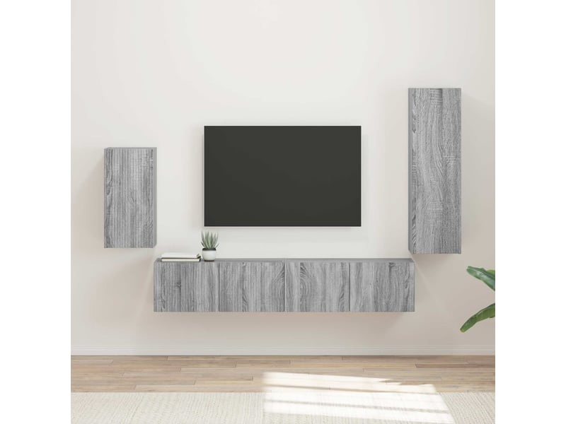 Ensemble meuble tv - banc tv - meuble de rangement 4 pcs gris sonoma bois d'ingénierie  - Conforama B
