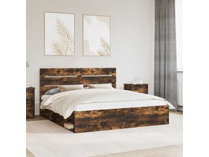Lit adulte, lit double, cadre de lit chêne fumé 200x200cm bois de pin massif cf5976