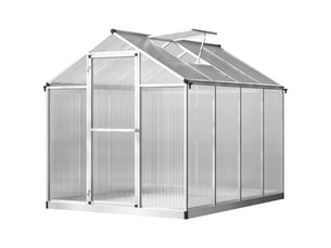 Serre de jardin aluminium polycarbonate 4,6 m² dim. 2,42l x 1,9l x 1,95h m lucarne porte loquet