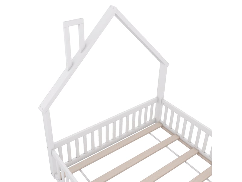  Lit enfant 140x200cm, avec sommier, en bois de pin blanc, style minimaliste, sans matelas  - Conforama E