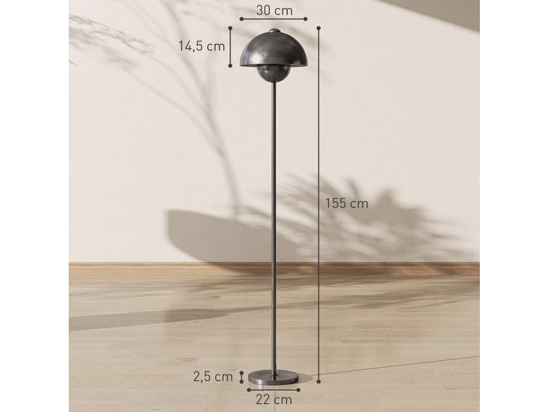  Lampadaire ø30 x h155 cm en métal avec interrupteur au pied gris chicfurn  - Conforama D