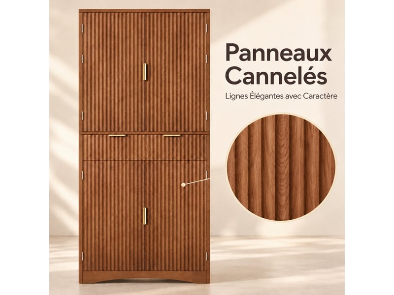  Meuble de cuisine muvano, armoire haute à façades rainurées, couleur noyer, 76 × 40 × 180 cm  - Conforama E