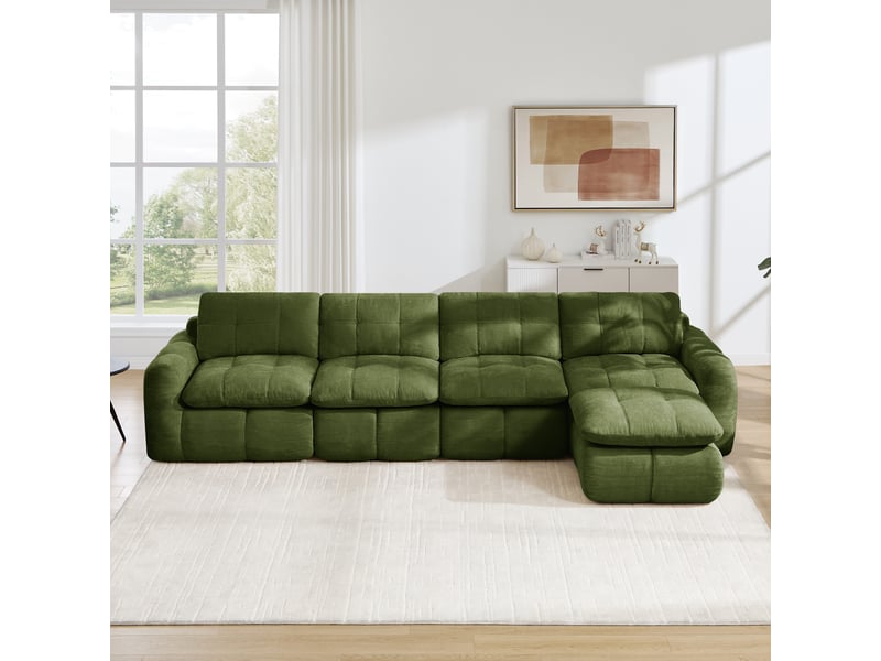 Canapé d’angle modulable 4 places en chenille vert – 334 x 160 x 68 cm Fay Lum - Conforama B