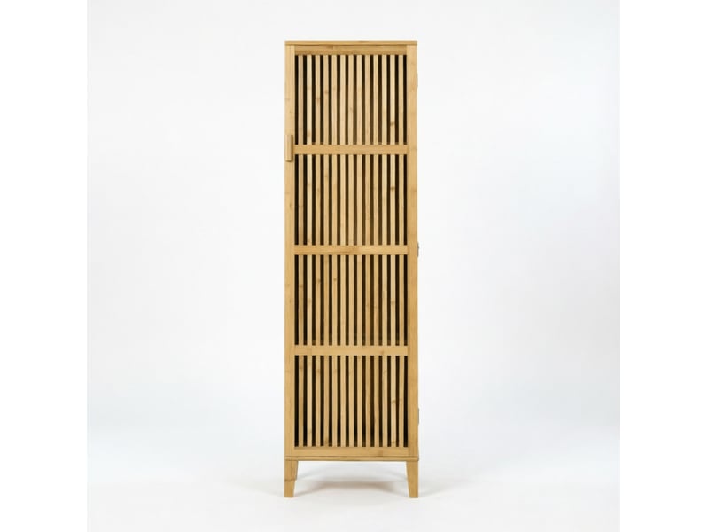  Armoire de rangement en bambou 40 x 30 x 140 cm – naturel – porte à lamelles et 4 étagères intérieures  - Conforama A