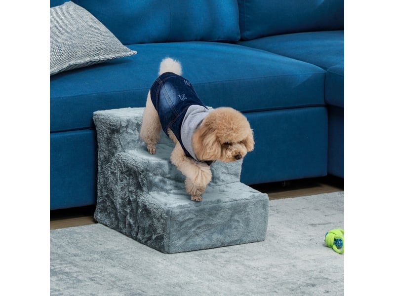  Escalier pour félins 3 marches 46x35x35 cm – gris clair – housse amovible en tissu peluche lavable  - Conforama B