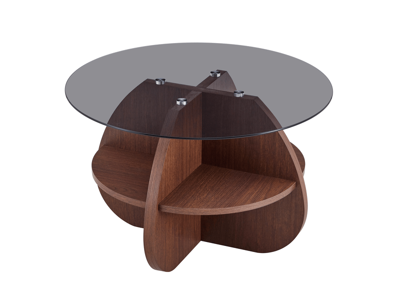  Table basse ronde 74,90x74,90x48,00 cm en verre gris et mdf effet bois foncé  - Conforama A